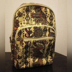 Sakroots Backpack Small Tan Multi Owl Floral Festival Everyday Cute Bag
